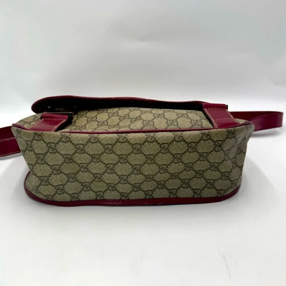 Auth Gucci Brown Supreme PVC Red Leather Trim Messenger Bag Monogram Sherry Line - Picture 9 of 16